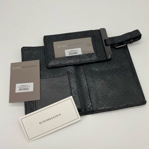 ☘️5 for $40☘️ BCBGMAXAZRIA Black Fold-over Card Holder with Luggage Tag NWT